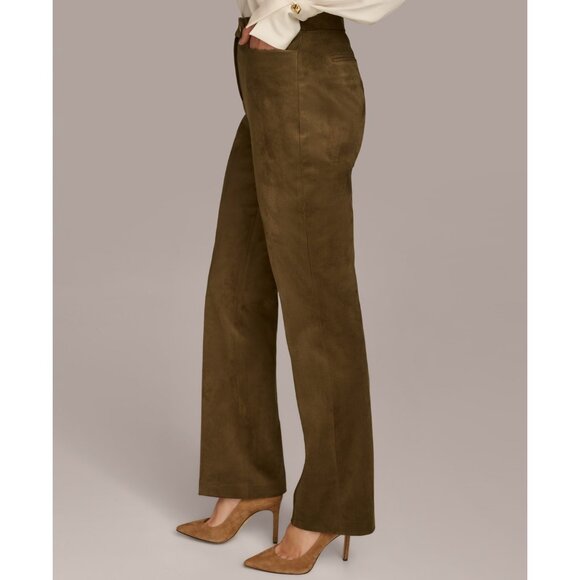 Donna Karan New York Women Straight-Leg Faux-Suede Pants Brown Size 0 MSRP $119 - Picture 4 of 5